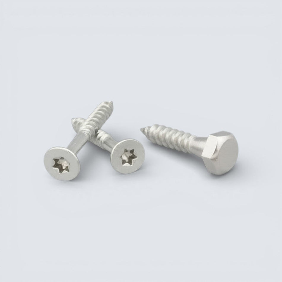 Bild på träskruv i rostfritt stål