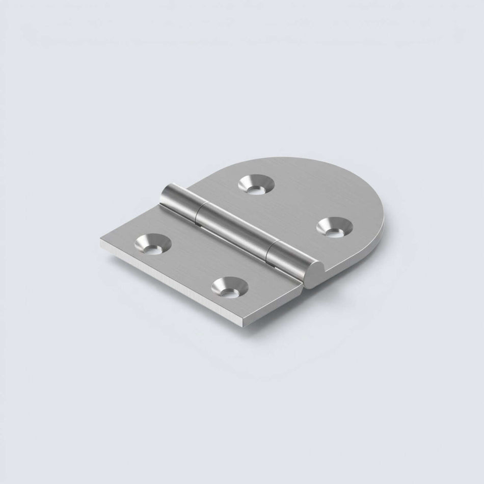 Gångjärn i rostfritt stål mot en grå bakgrund