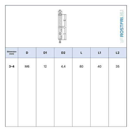 Rostfri.nu A4 stainless steel DIY wire terminal technical drawing with M6 internal thread for 3-4 mm wire.