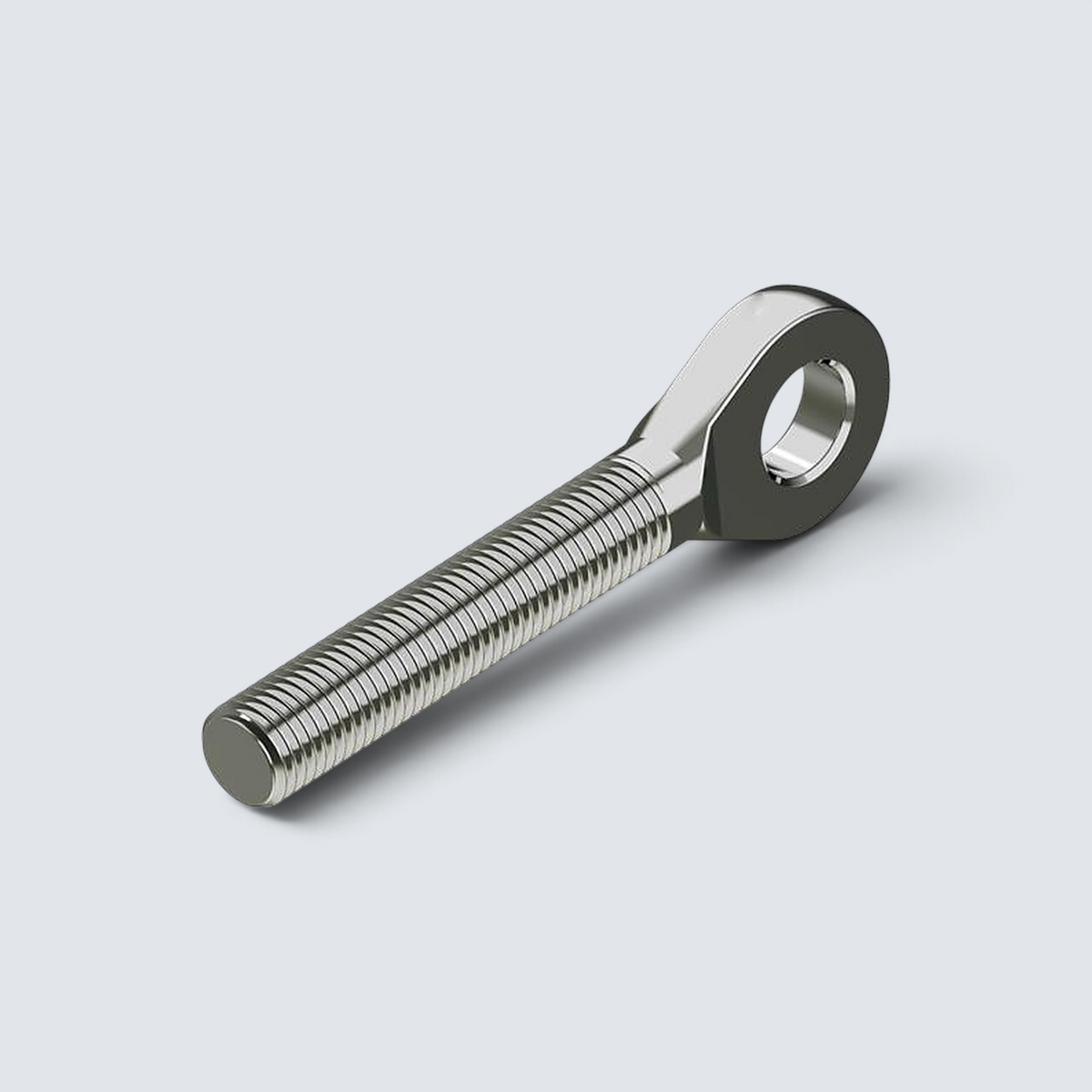 Rostfri.nu A4 stainless steel eye terminal with M8 external left-hand thread for marine and architectural wire systems.