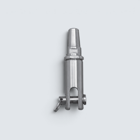 Rostfri.nu DIY stainless steel A4 fork terminal for 1x19 wire rope, featuring a screw-on design for easy installation.