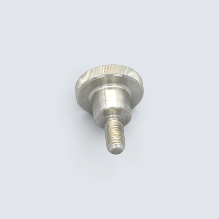 Rostfri.nu high-type knurled thumb screw in A1 stainless steel with a tall, grooved head for manual adjustment.