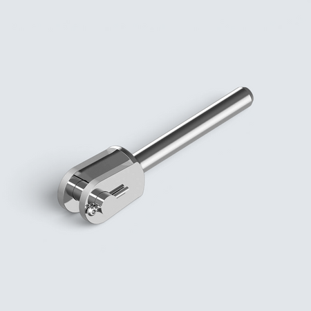 Rostfri.nu welded fork terminal in A4 stainless steel with a removable bolt for wire rope rigging.