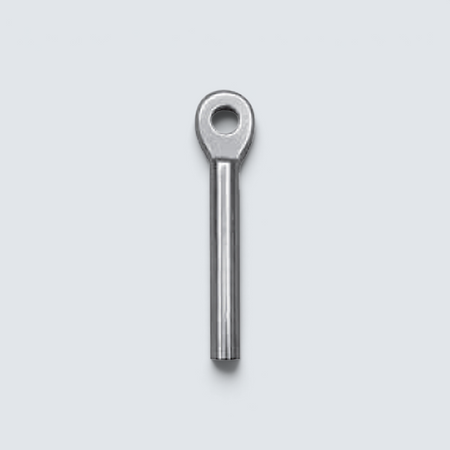 Rostfri.nu swage eye terminal in A4 stainless steel for wire rope, featuring a flat eye for professional rigging.