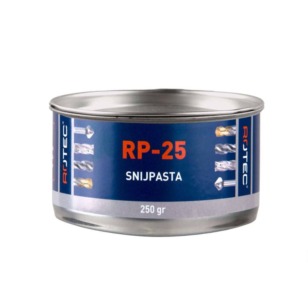 Bild på en burk med skärpasta RP-25 för effektiv borrning i metall.