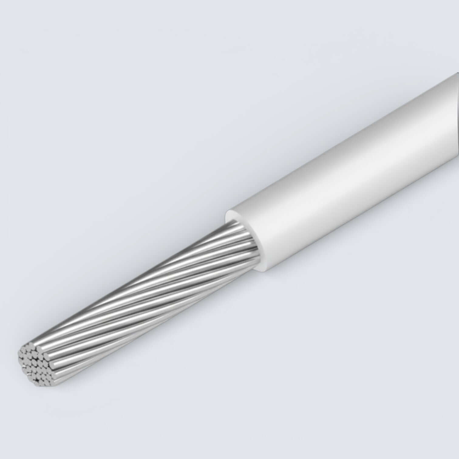 Bild på stålvajer 1x19 tråd med vitt PVC hölje i rostfritt stål. 