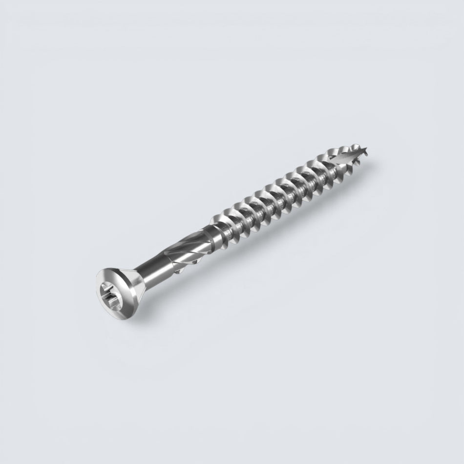 Bild på trallskruv i rostfritt stål.