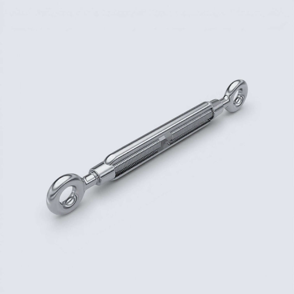 Bild på en vantskruv ögla/ögla i rostfritt stål mot en grå bakgrund.